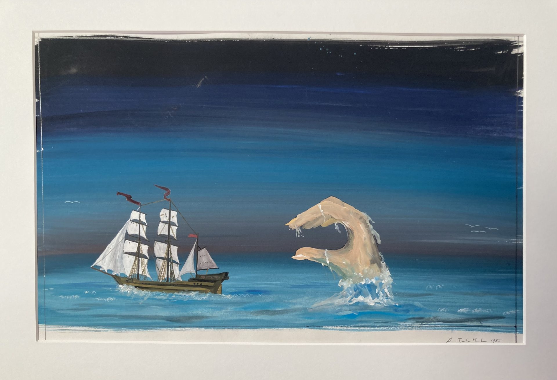 'Hand and ship' (gouache on paper, 30x46 cm, 1985)