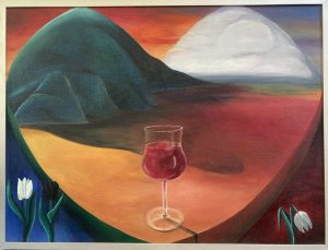 'Water bij de wijn', olieverf op canvasboard, 30x40cm, eind 1992