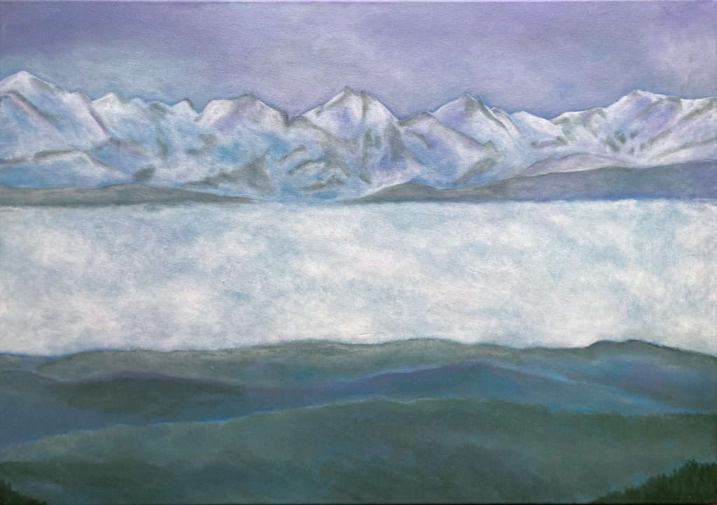 Cloud Mountains, acrylic on canvas, 63x89cm, 2022