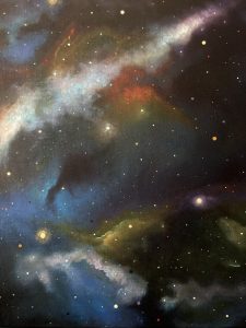 Universum (detail), acrylverf op linnen, 70x175cm, 2023