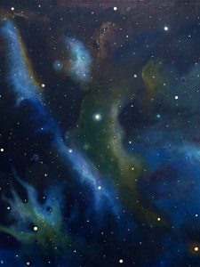 Universum (detail), acrylverf op linnen, 70x175cm, 2023
